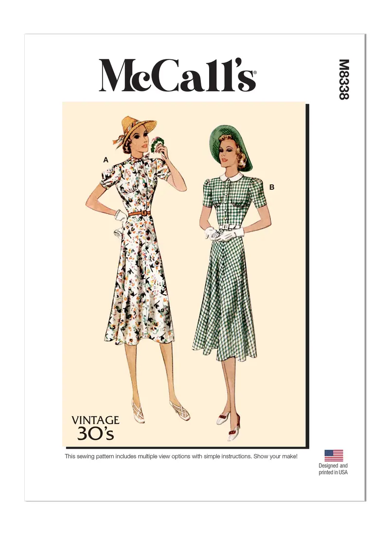 Mccall's Sewing Pattern M8338 Misses' Vintage Dresses And Belt 1