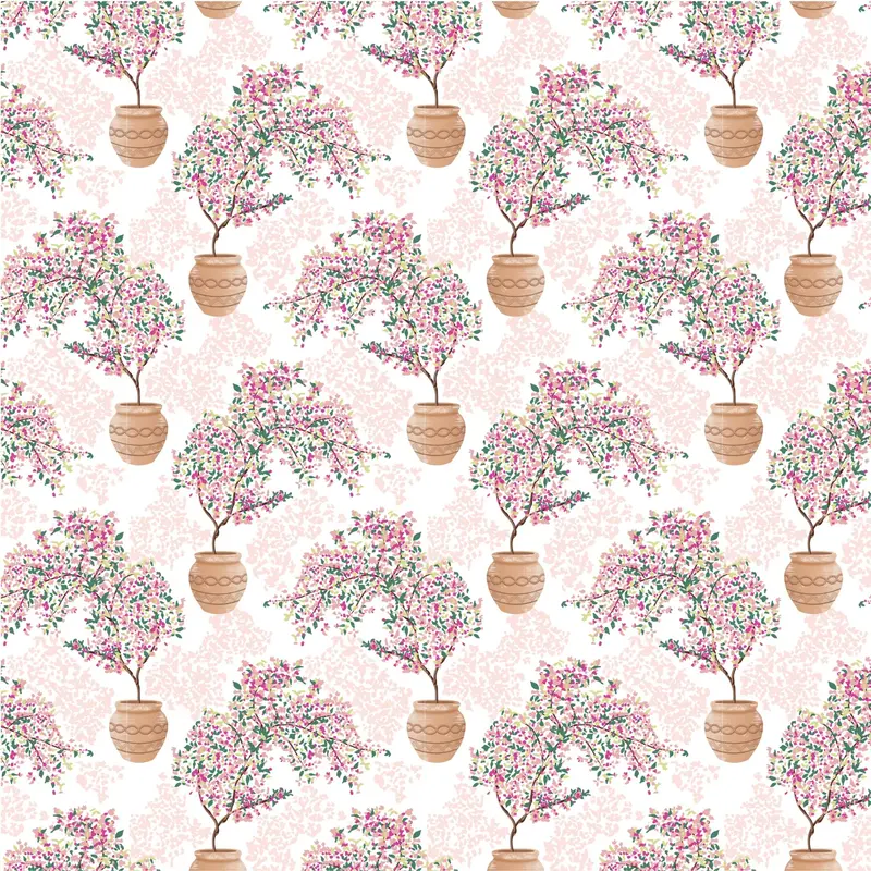 Mediterranean Organic Cotton Fabric, Bougainvillea 1