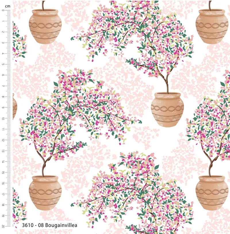 Mediterranean Organic Cotton Fabric, Bougainvillea 2