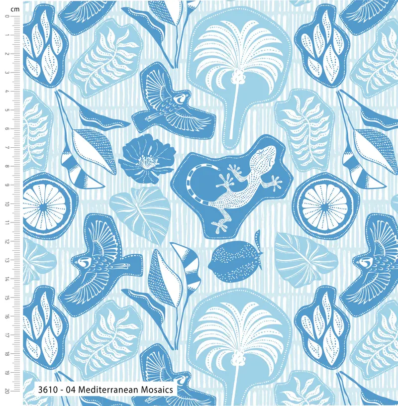 Mediterranean Organic Cotton Fabric, Mosaics 2