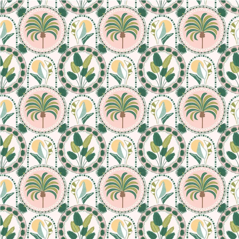 Mediterranean Organic Cotton Fabric, Palm Botanico 1