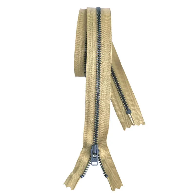 Metal Dress Zip | Antique Brass - Biscuit / Beige 1