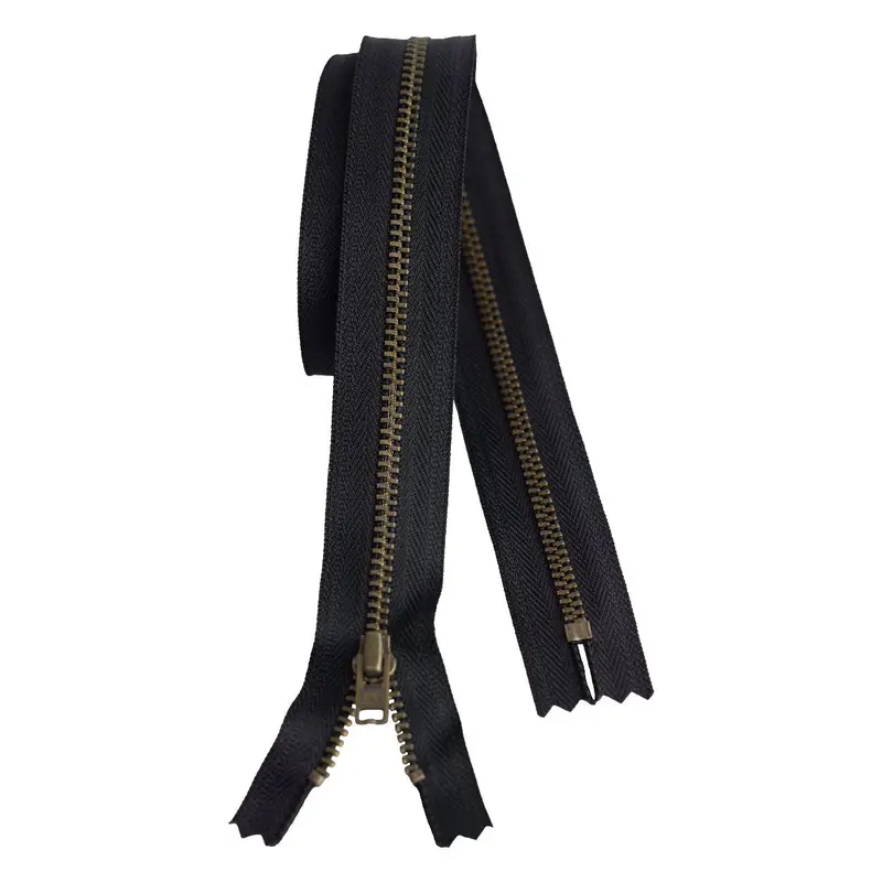Metal Dress Zip | Antique Brass - Black 1