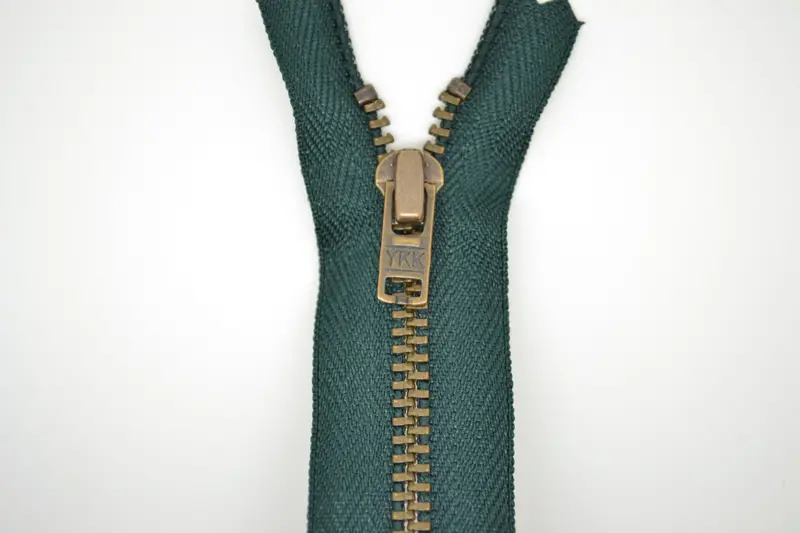 Metal Dress Zip | Antique Brass - Bottle Green 2