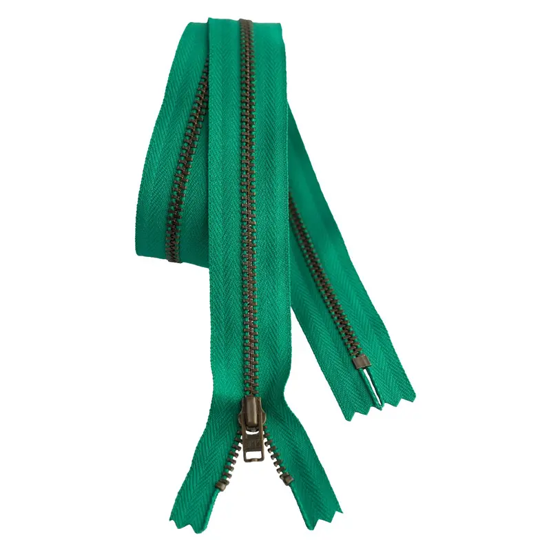 Metal Dress Zip | Antique Brass - Bright Green 1