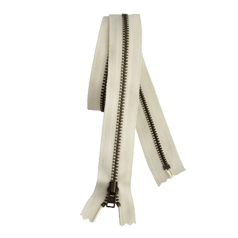 Metal Dress Zip | Antique Brass - Cream 1