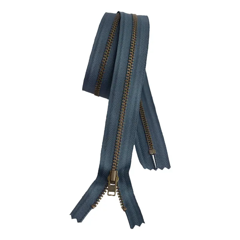 Metal Dress Zip | Antique Brass - Dark Slate 1