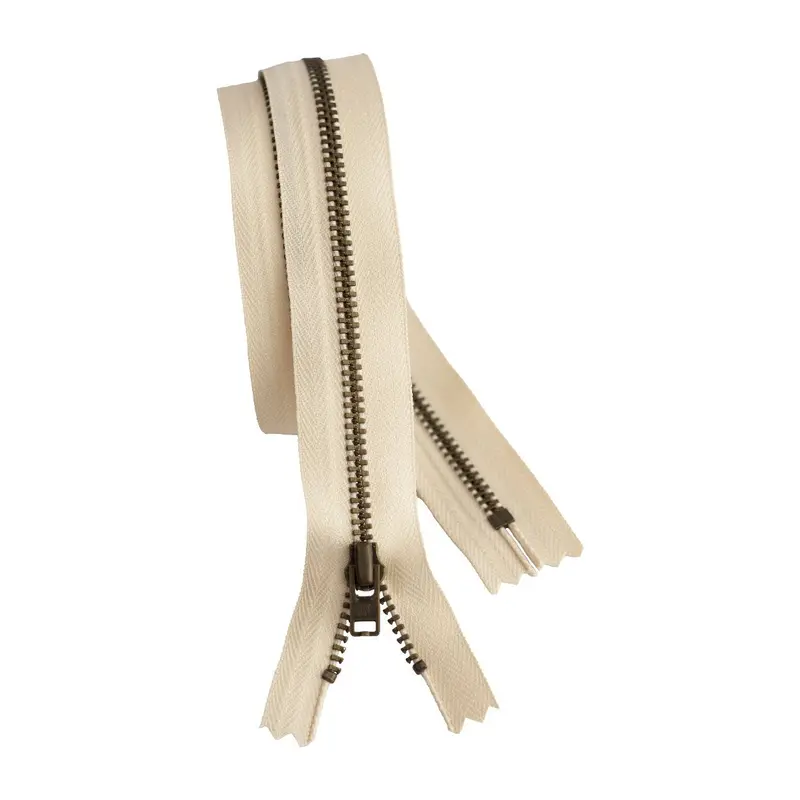 Metal Dress Zip | Antique Brass - Ecru 1