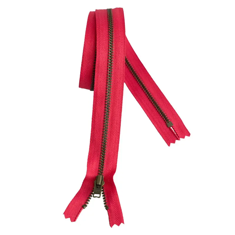 Metal Dress Zip | Antique Brass - Fuchsia 1