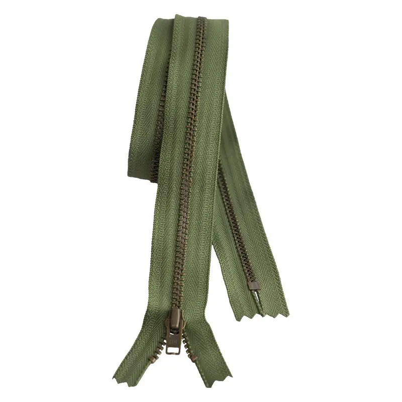 Metal Dress Zip | Antique Brass - Khaki 1