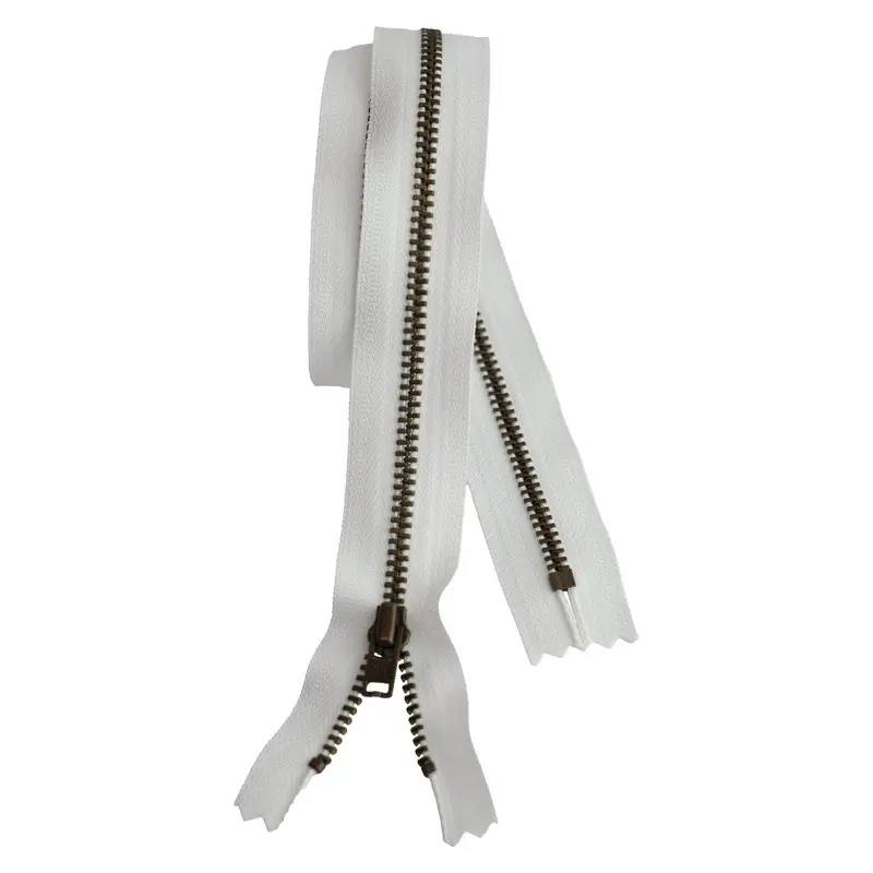 Metal Dress Zip | Antique Brass - Light Grey 1