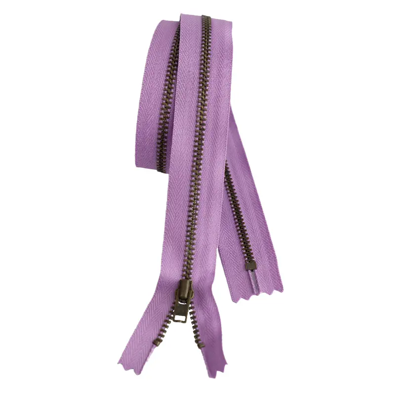 Metal Dress Zip | Antique Brass - Lilac 1