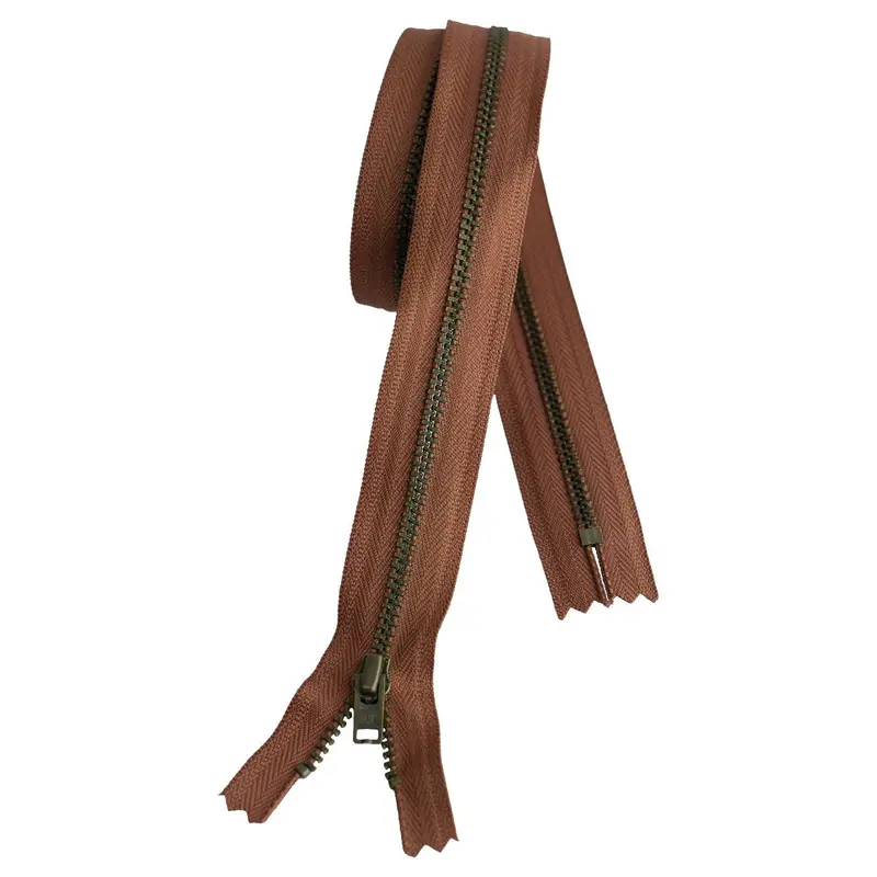 Metal Dress Zip | Antique Brass - Mid Brown 1