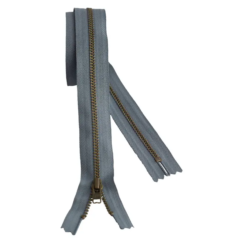 Metal Dress Zip | Antique Brass - Mid Grey 1
