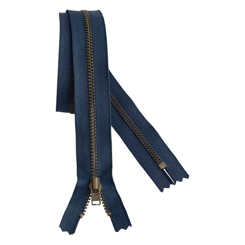 Metal Dress Zip | Antique Brass - Navy 1