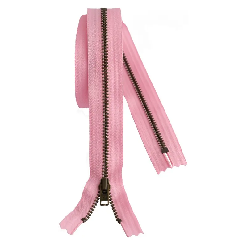 Metal Dress Zip | Antique Brass - Pink 1