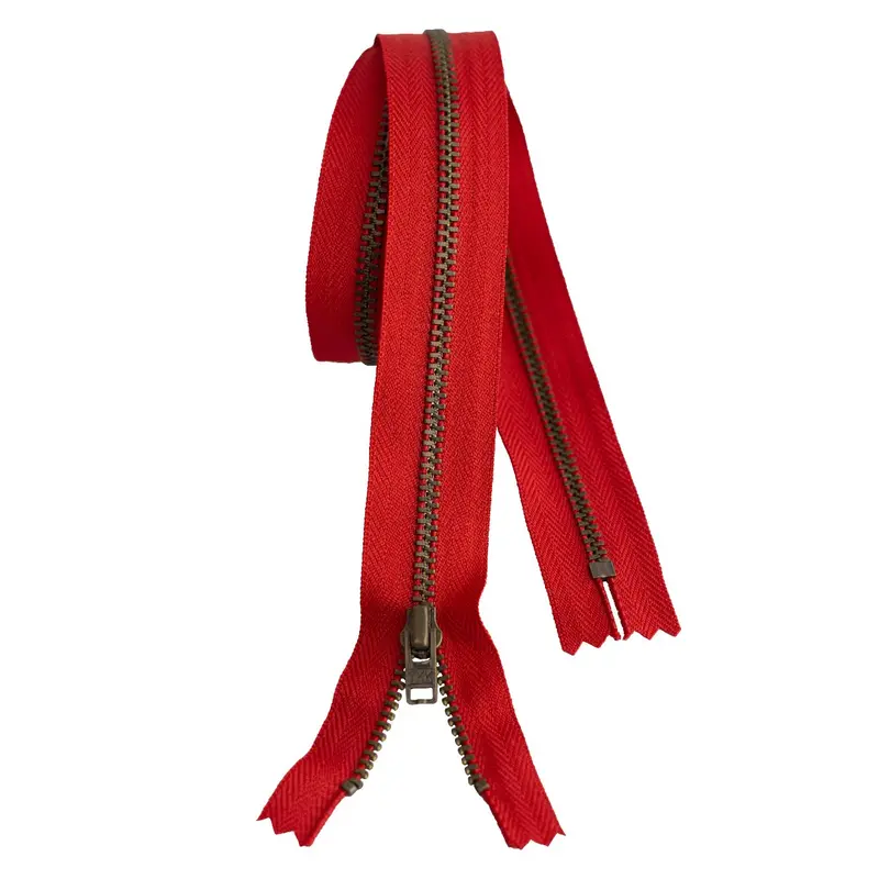 Metal Dress Zip | Antique Brass - Red 1