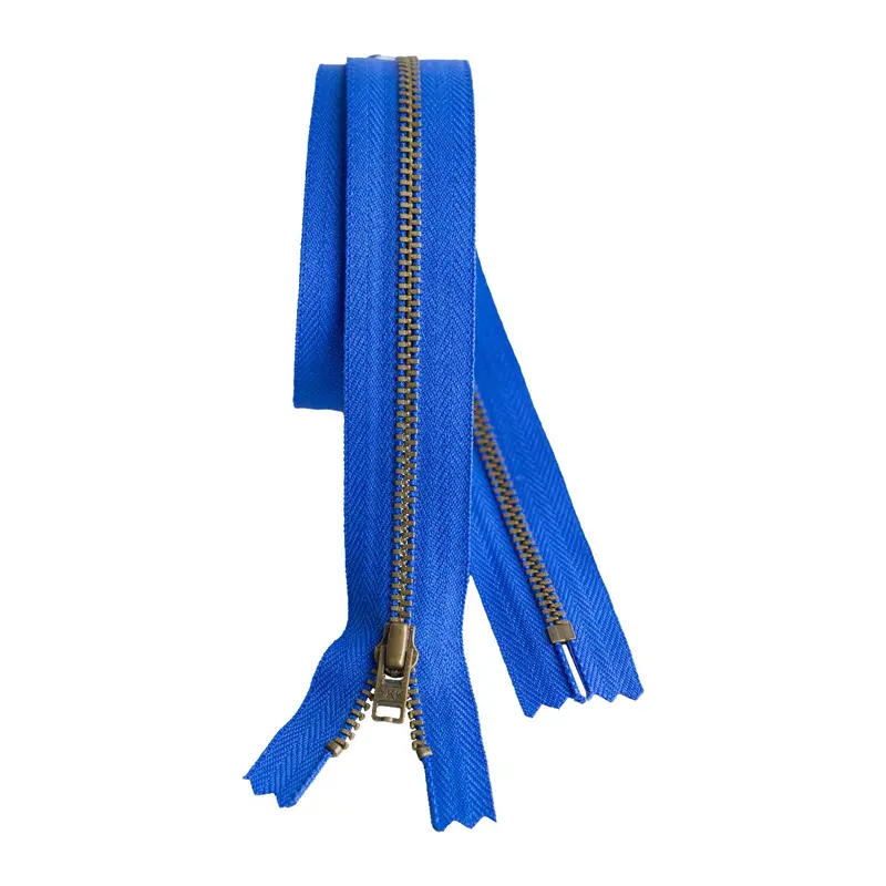 Metal Dress Zip | Antique Brass - Royal Blue 1