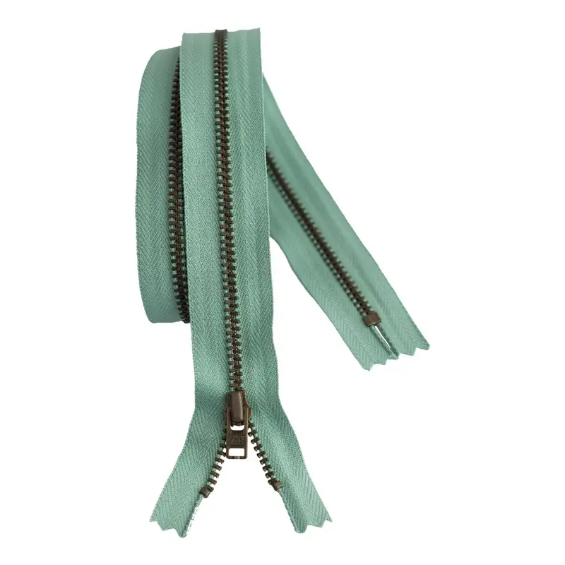 Metal Dress Zip | Antique Brass - Sage 1