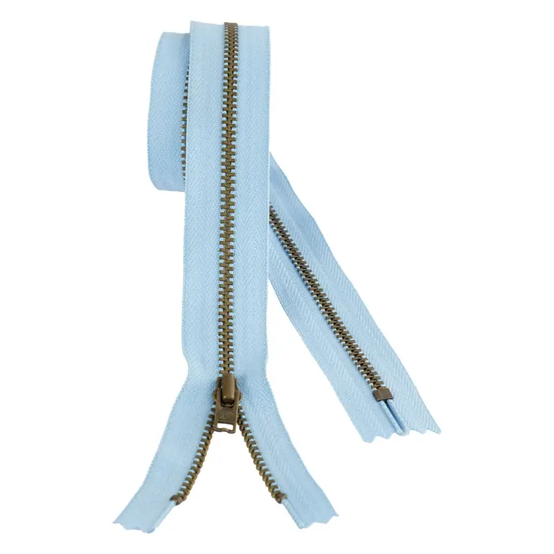 Metal Dress Zip | Antique Brass - Sky 1