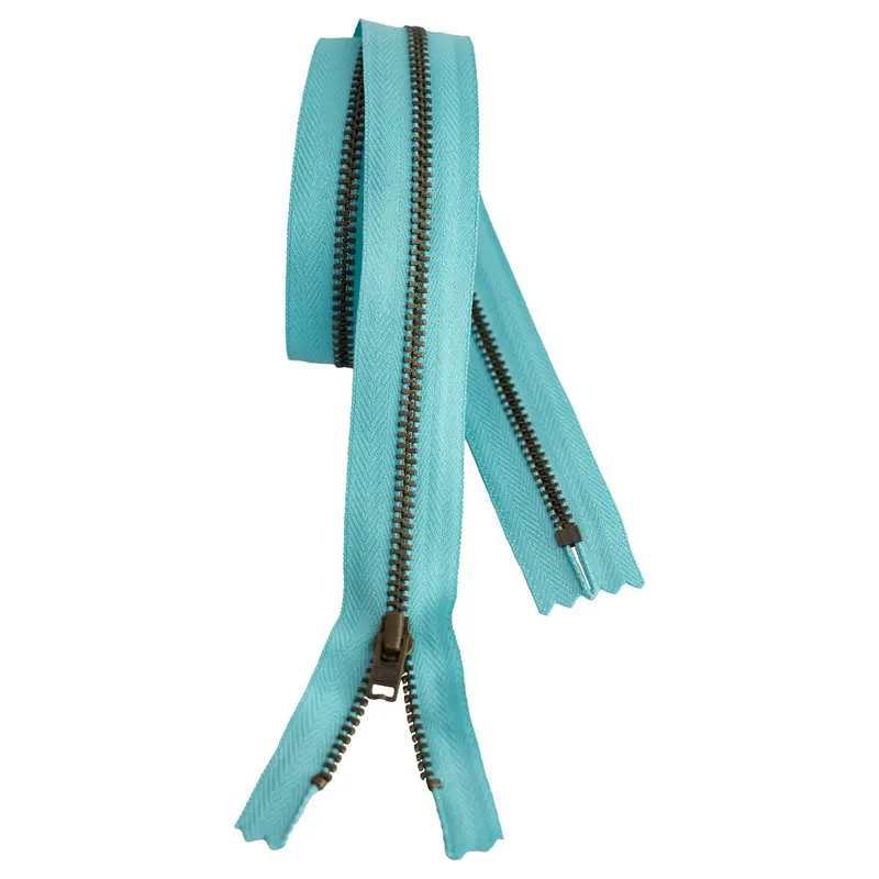 Metal Dress Zip | Antique Brass - Turquoise 1