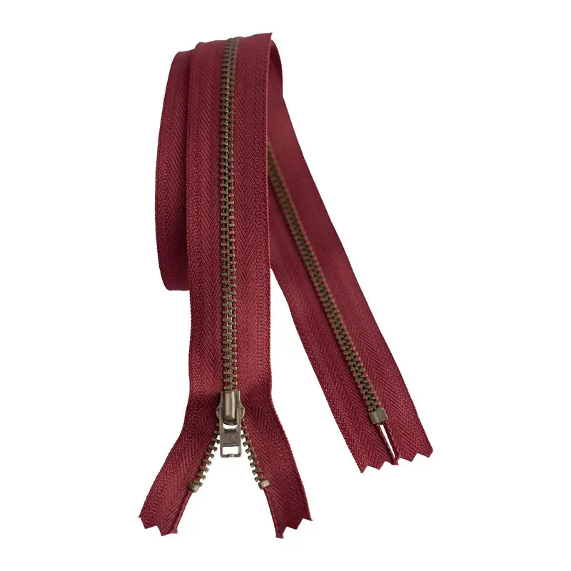Metal Dress Zip | Antique Brass - Wine 1