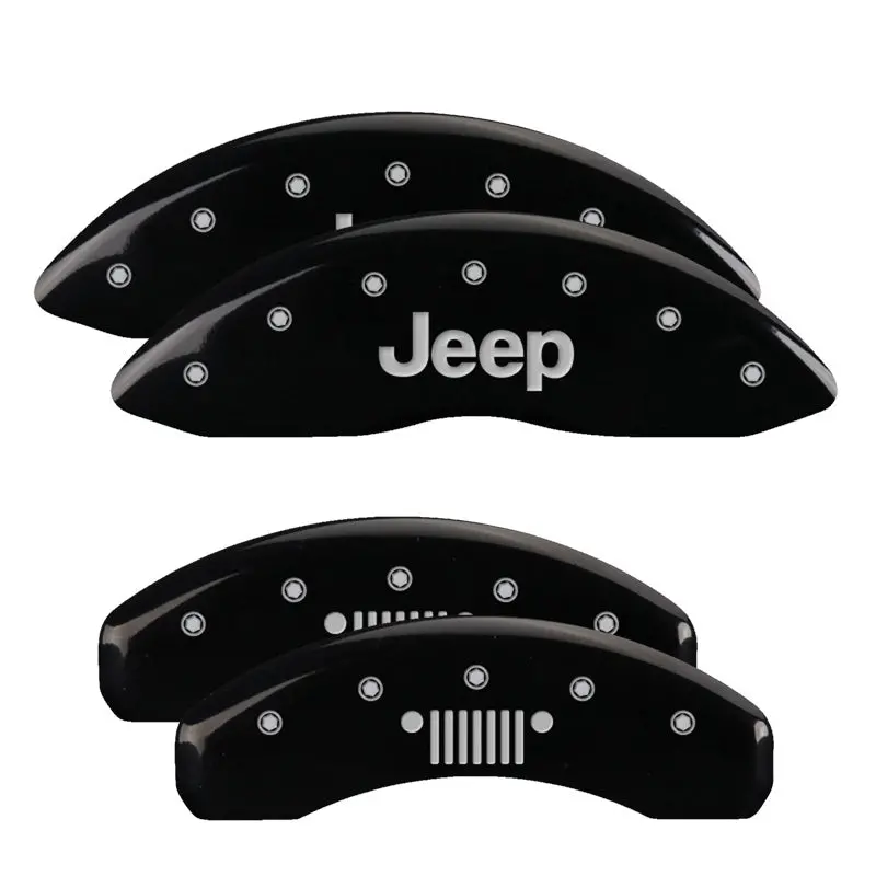 Mgp 4 Caliper Covers Engraved F&R 11-18 Jeep Grand Cherokee Black Finish Silver Jeep/Jeep Grill Logo 1