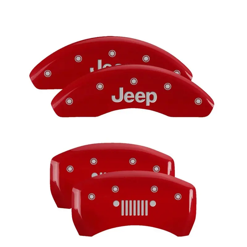 Mgp 4 Caliper Covers Engraved Front Jeep Engraved Rear Jeep Grill Logo Red Finish Silver Ch 1