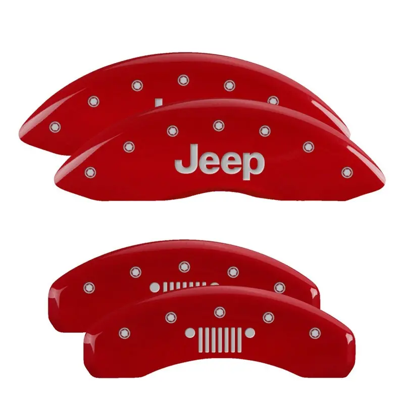 Mgp 4 Caliper Covers Engraved Front Jeep Engraved Rear Jeep Grill Logo Red Finish Silver Characters 1
