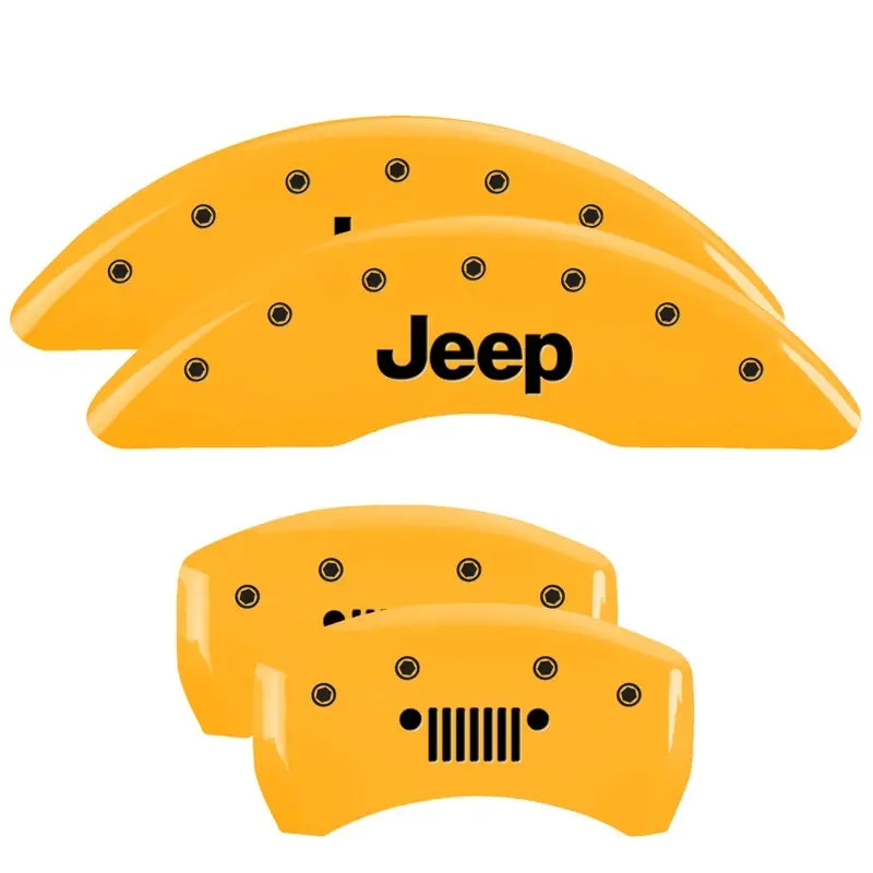 Mgp 4 Caliper Covers Engraved Front Jeep Engraved Rear Jeep Grill Logo Yellow Finish Black Ch 1