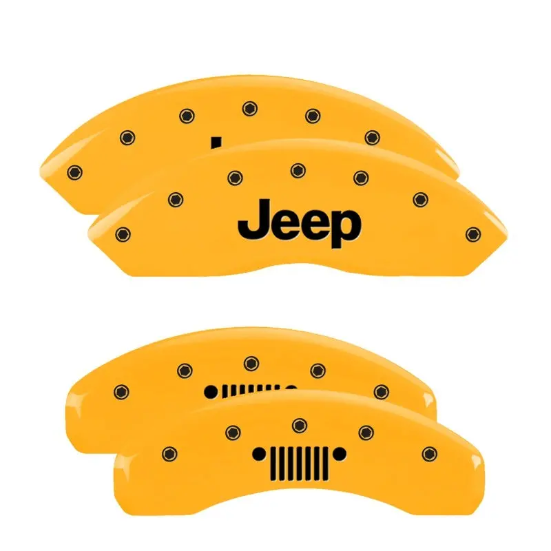 Mgp 4 Caliper Covers Engraved Front Jeep Rear Grill Logo Yellow Finish Black Char 2004 Jeep Wrangler 1