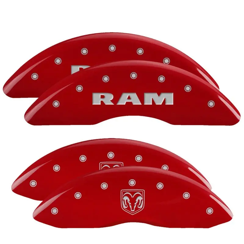 Mgp 4 Caliper Covers Engraved Front Ram Engraved Rear Ramhead Red Finish Silver Ch 1