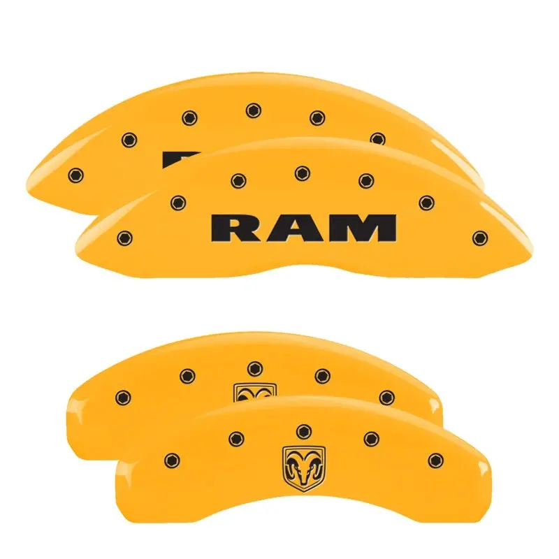 Mgp 4 Caliper Covers Engraved Front Ram Engraved Rear Ramhead Yellow Finish Black Ch 1