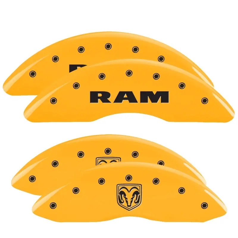 Mgp 4 Caliper Covers Engraved Front Ram Engraved Rear Ramhead Yellow Finish Black Ch 1