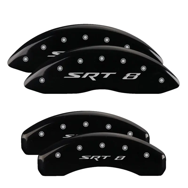 Mgp 4 Caliper Covers Engraved Front & Rear 11-18 Jeep Grand Cherokee Black Finish Silver Srt-8 Logo 1