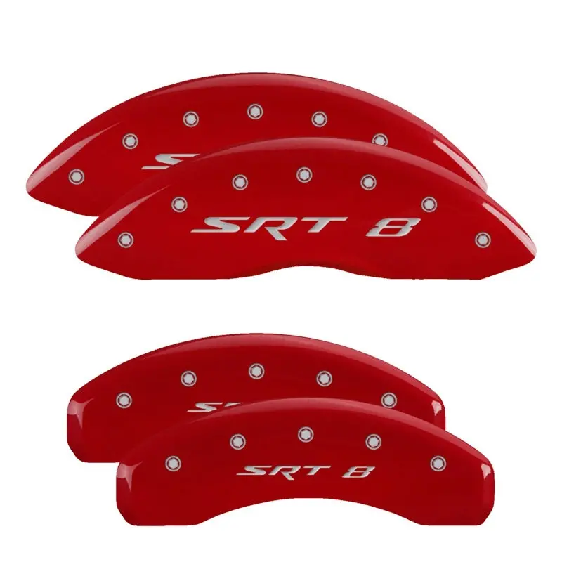 Mgp 4 Caliper Covers Engraved Front & Rear 11-18 Jeep Grand Cherokee Red Finish Silver Srt-8 Logo 1
