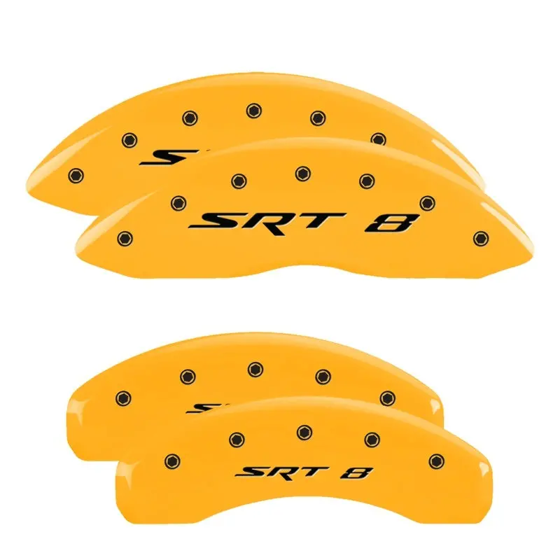 Mgp 4 Caliper Covers Engraved Front & Rear 11-18 Jeep Grand Cherokee Yellow Finish Black Srt-8 Logo 1