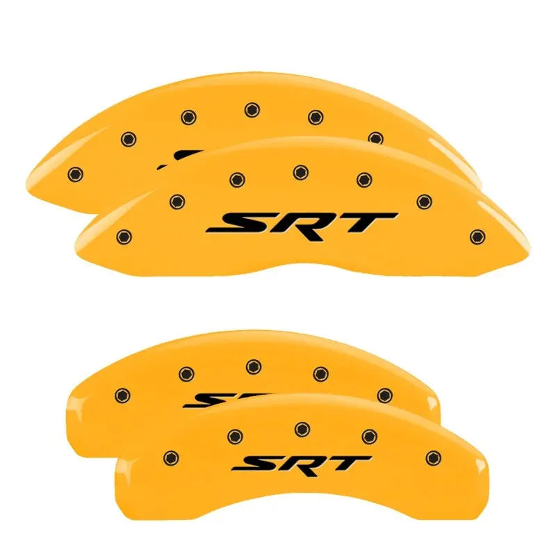 Mgp 4 Caliper Covers Engraved Front & Rear 11-18 Jeep Grand Cherokee Yellow Finish Black Srt Logo 1