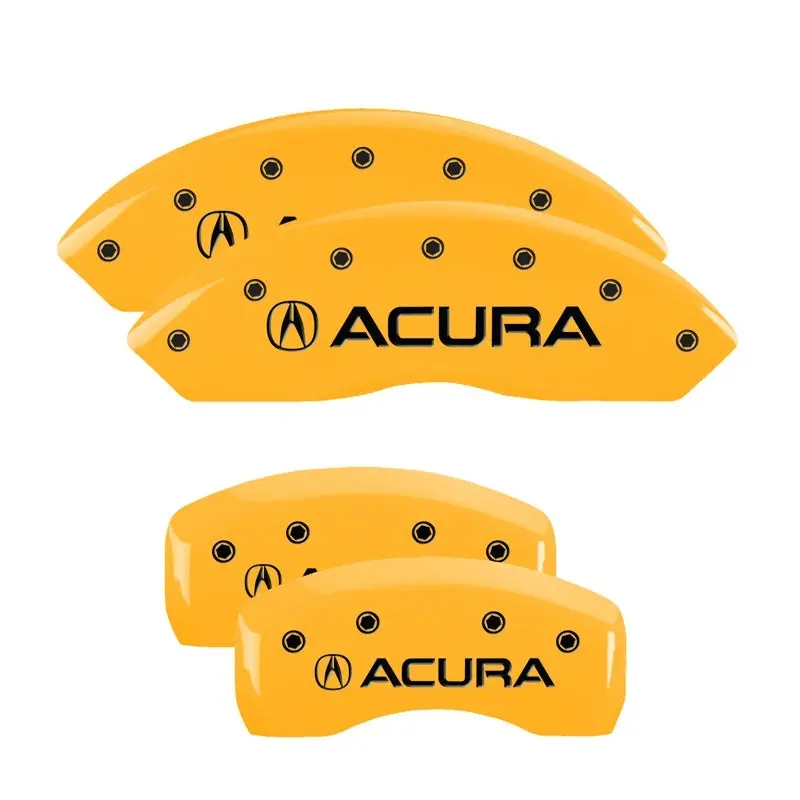 Mgp 4 Caliper Covers Engraved Front & Rear Acura Yellow Finish Black Ch 1