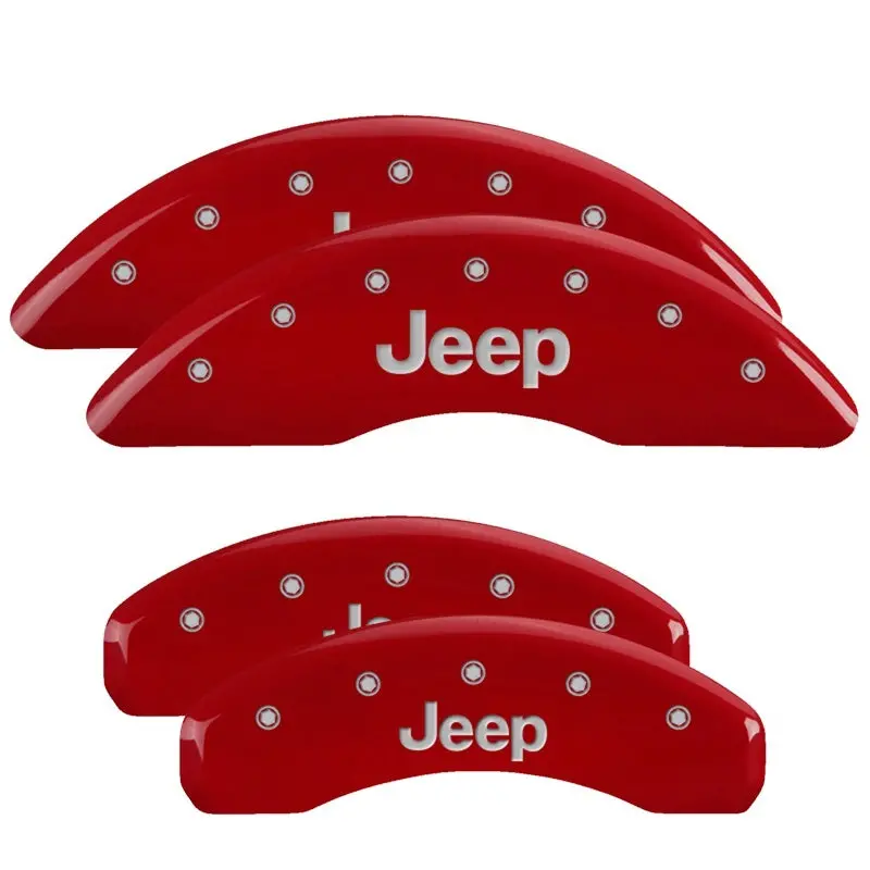 Mgp 4 Caliper Covers Engraved Front Rear Jeep Logo Engraved Red Finish Silver Characters 2