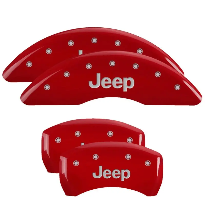 Mgp 4 Caliper Covers Engraved Front & Rear Jeep Red Finish Silver Ch 1
