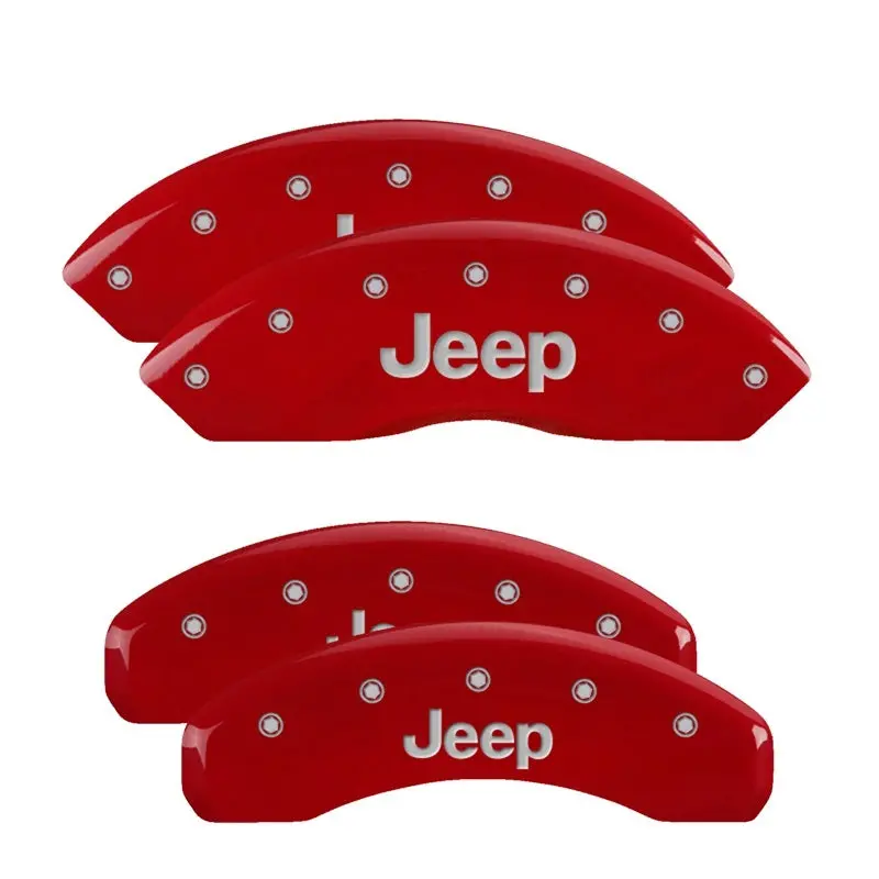 Mgp 4 Caliper Covers Engraved Front & Rear Jeep Red Finish Silver Ch 1