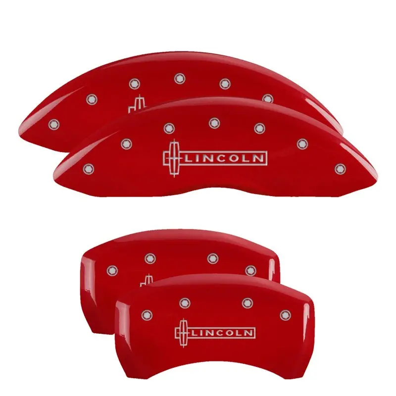 Mgp 4 Caliper Covers Engraved Front & Rear Lincoln Red Finish Silver Ch 1