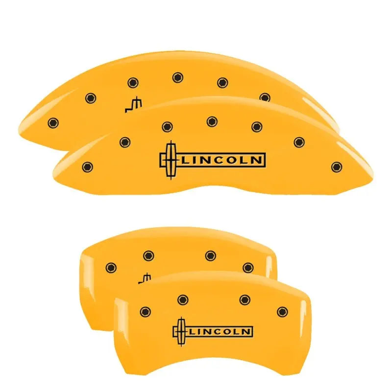 Mgp 4 Caliper Covers Engraved Front & Rear Lincoln Yellow Finish Black Ch 1