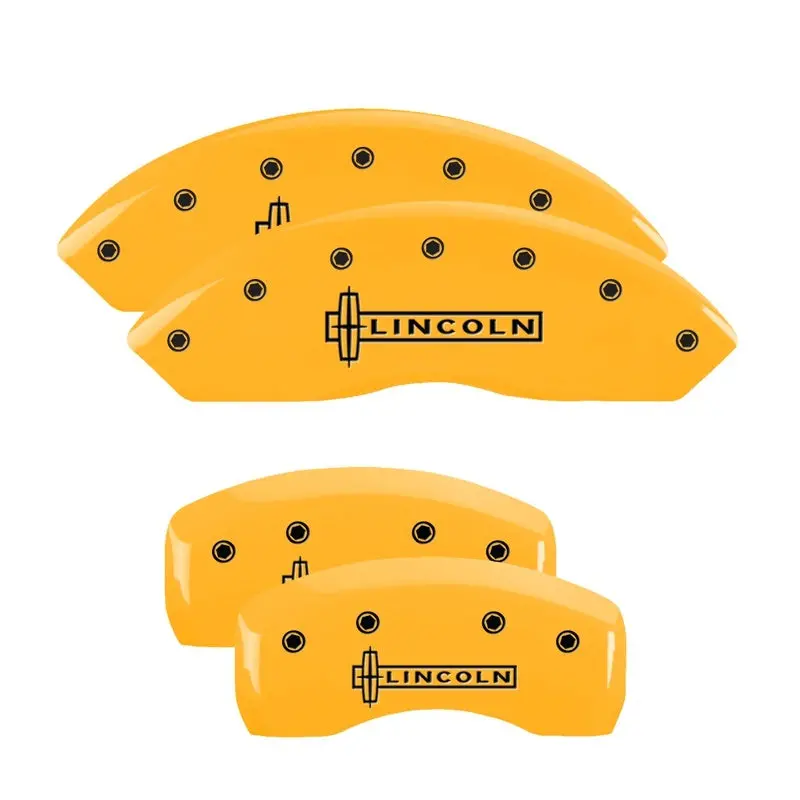 Mgp 4 Caliper Covers Engraved Front & Rear Lincoln Yellow Finish Black Ch 1