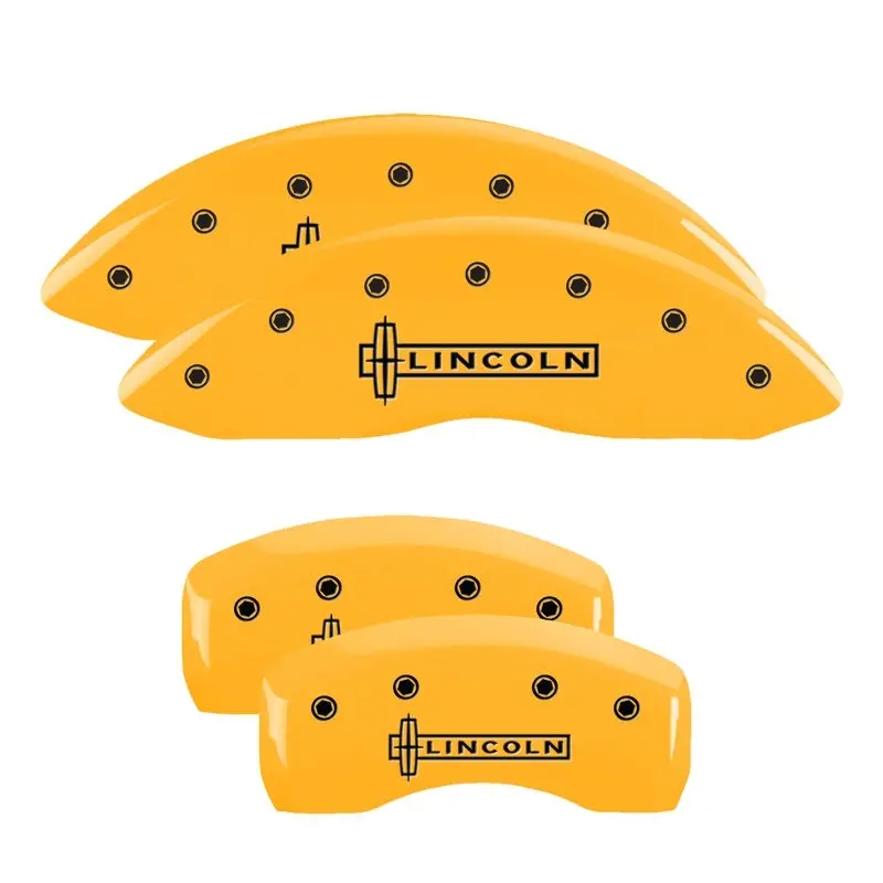 Mgp 4 Caliper Covers Engraved Front & Rear Lincoln Yellow Finish Black Ch 1