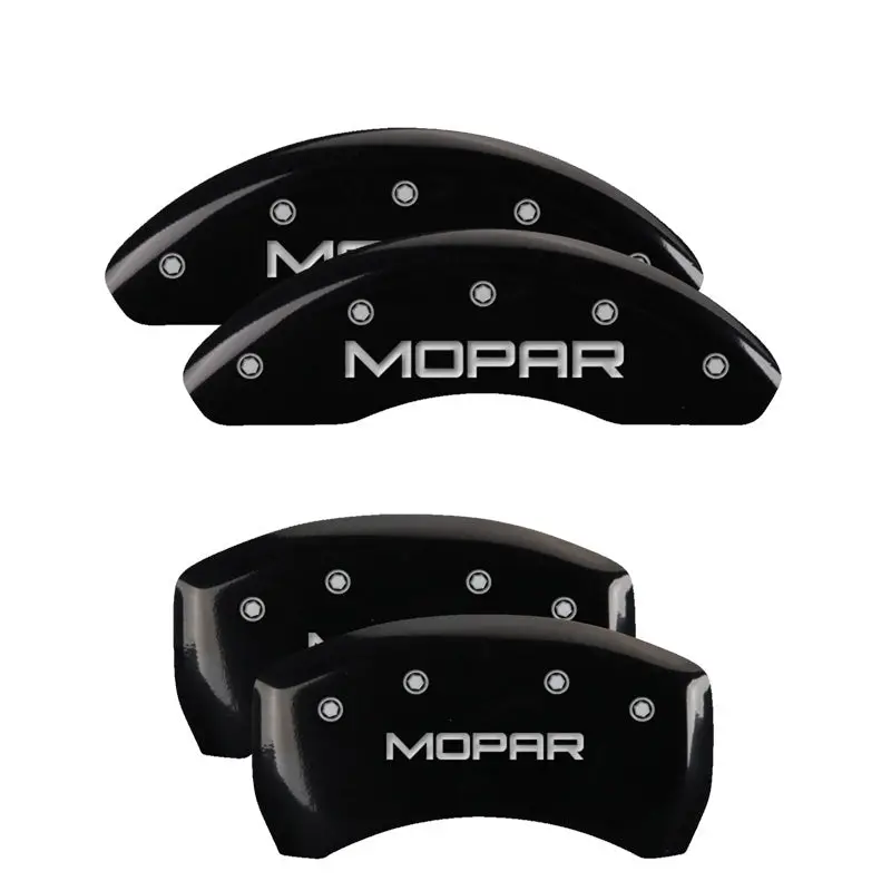 Mgp 4 Caliper Covers Engraved Front & Rear Mopar Black Finish Silver Ch 1