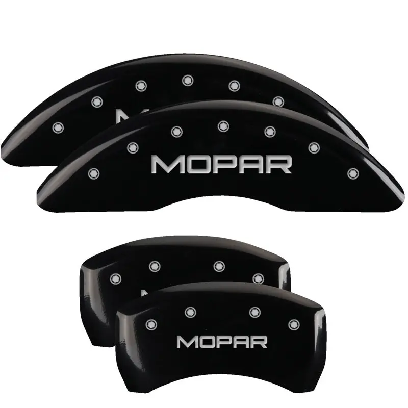 Mgp 4 Caliper Covers Engraved Front & Rear Mopar Black Finish Silver Ch 1