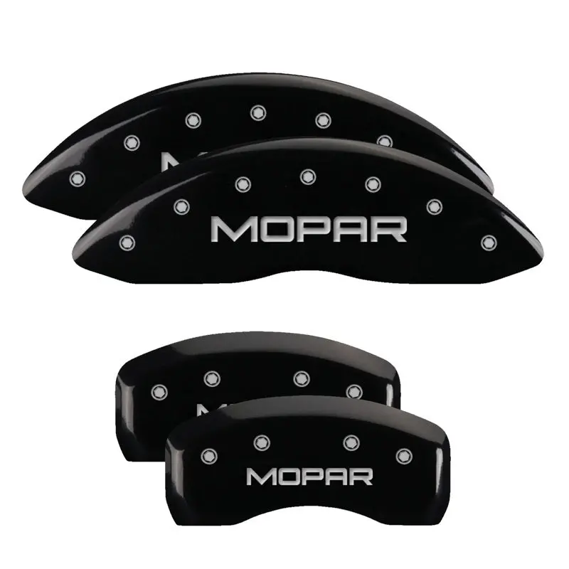 Mgp 4 Caliper Covers Engraved Front & Rear Mopar Black Finish Silver Ch 1