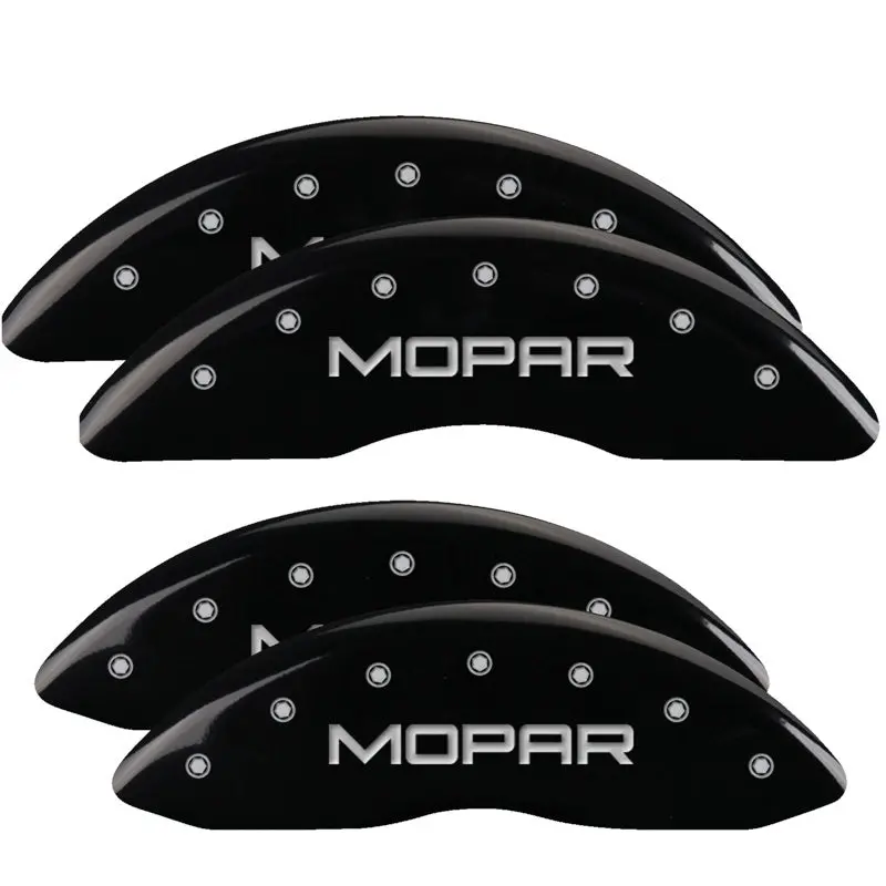 Mgp 4 Caliper Covers Engraved Front & Rear Mopar Black Finish Silver Ch 1